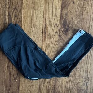 Athleta Black Leggings with White Stripe hit it mesh capri - small